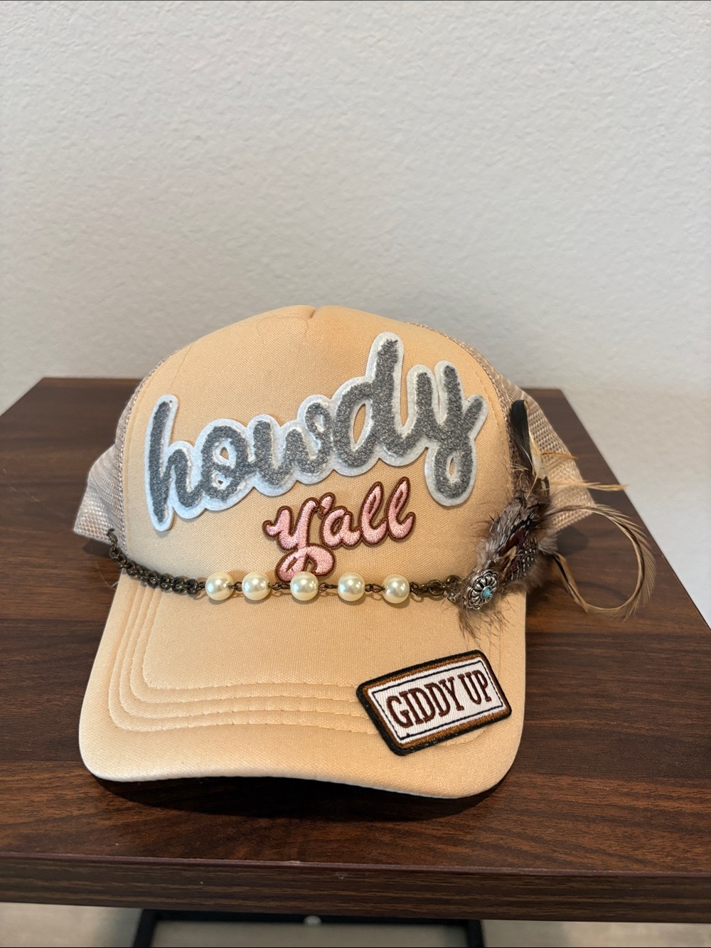 Howdy Y'all Embellished Peach Trucker Hat